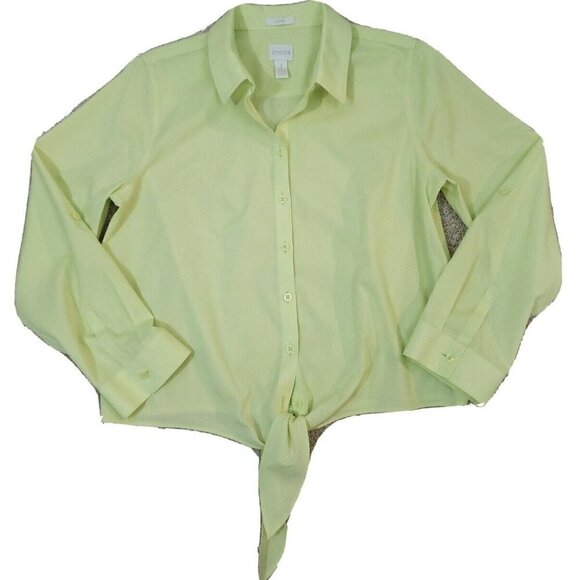 Chico's ~Woman Size 1 (M)~Lemon Yellow No Iron Cotton Tie Front Shirt Blouse Top - Picture 11 of 12